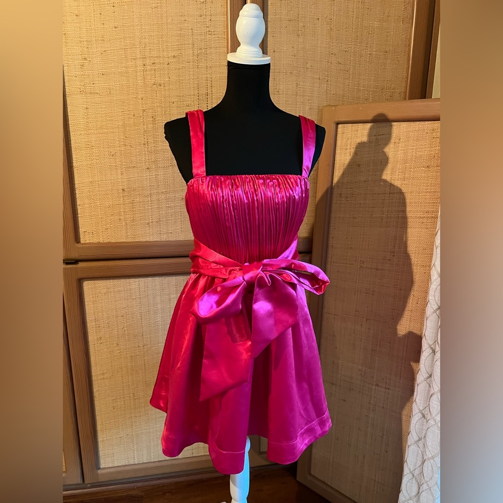 NWT Anthropologie Maeve Pink Bow Satiny Dress size 2
